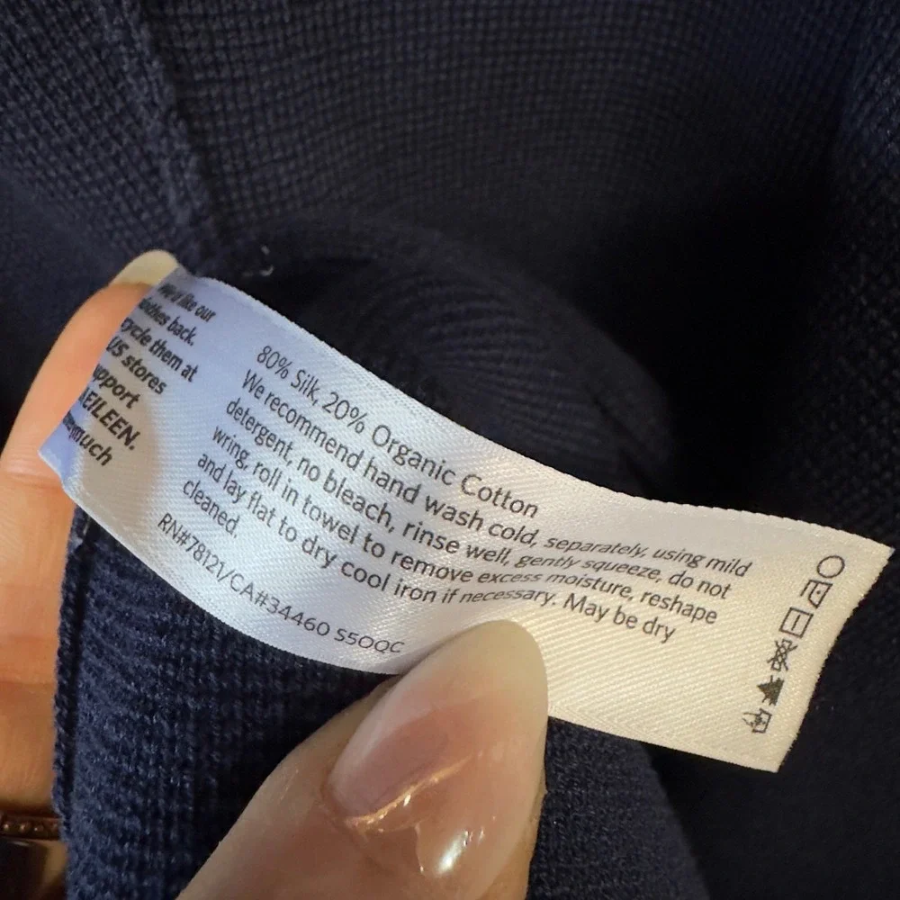 Eileen Fisher Petite Navy Blue Silk Organic Cotton Open Front Cardigan PL